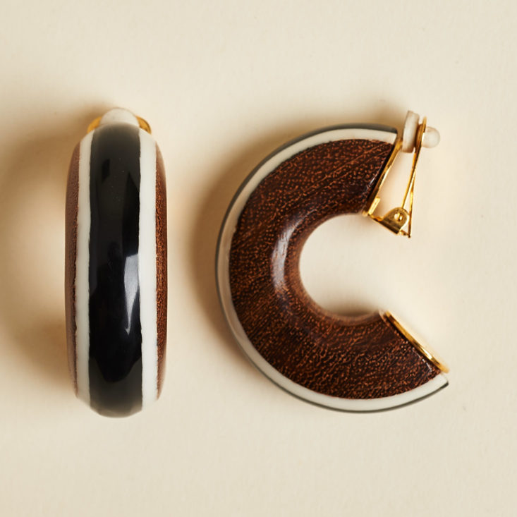 chunky wooden clip on earrings on their side