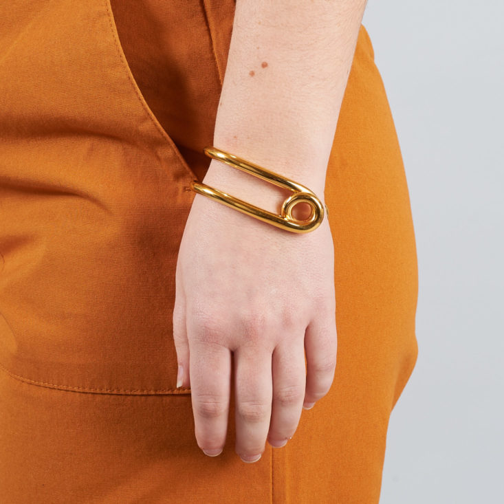 gold cuff bracelet on model