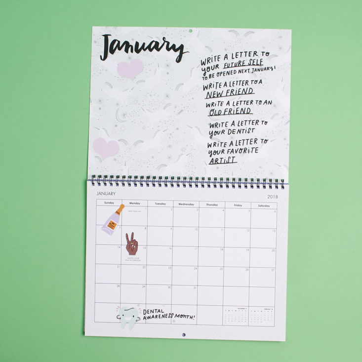 january page of happy mail calendar