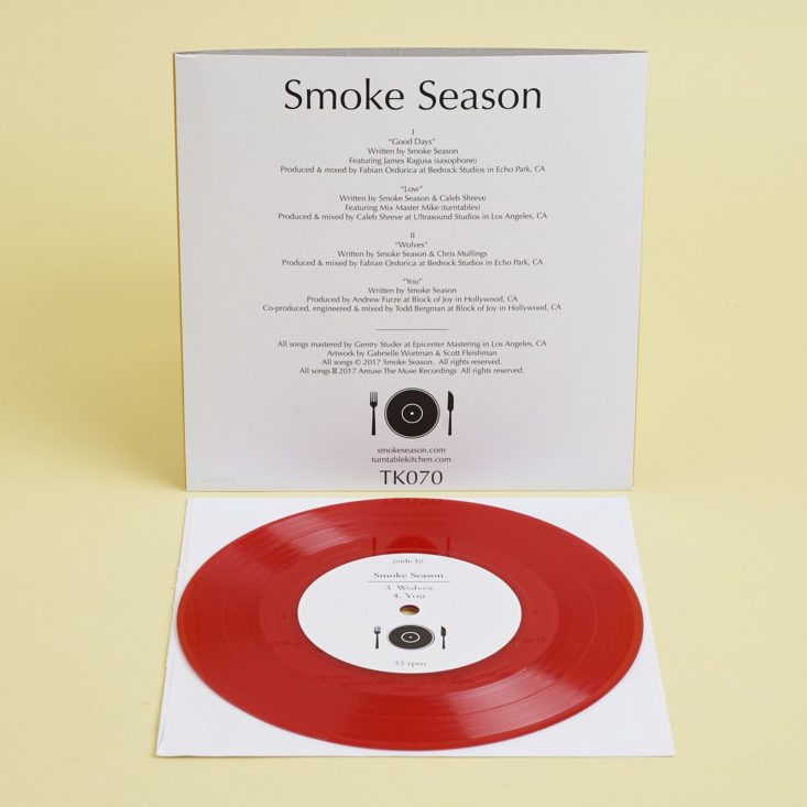 back of front of Smoke Season red 7" record