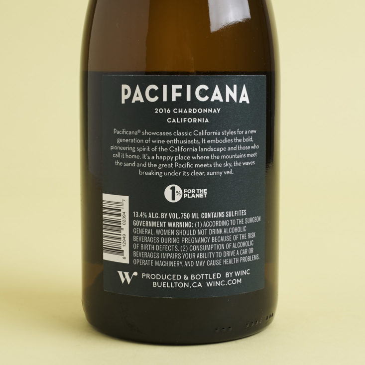 label on back of 2016 Pacificana Chardonnay