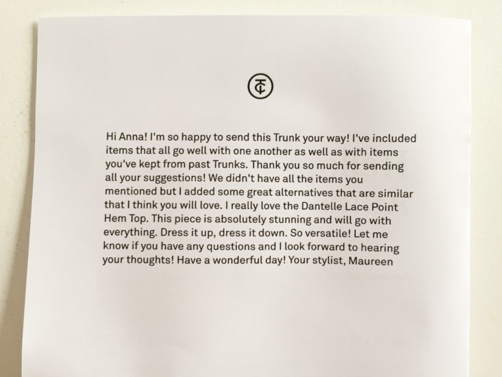 trunk club january 2018 note from stylist