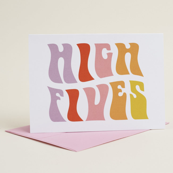 "high fives" card in 70s font