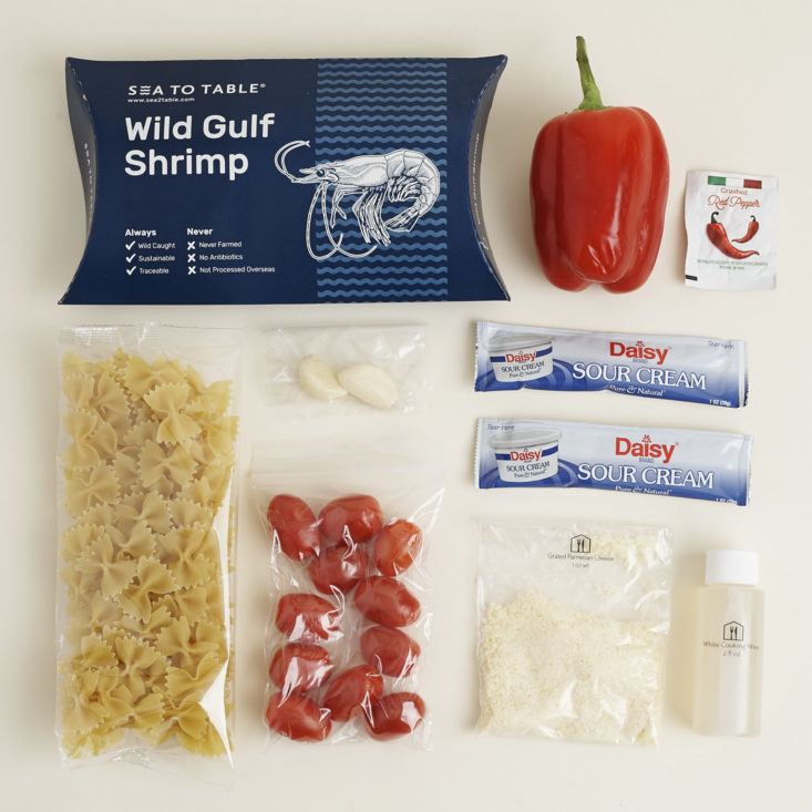 full Shrimp Farfalle Calabrese ingredients laid out