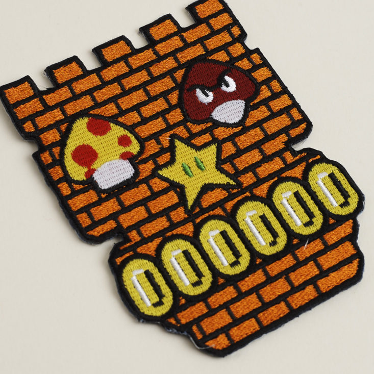 close up of Mario Bros themed Skull Patch
