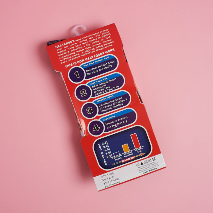 back of heated sox package