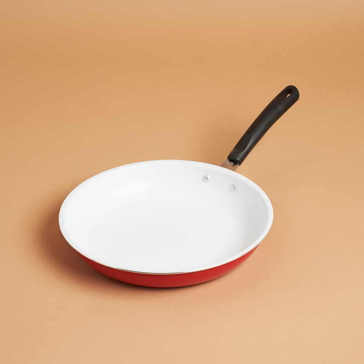 red ceramic lined frying pan