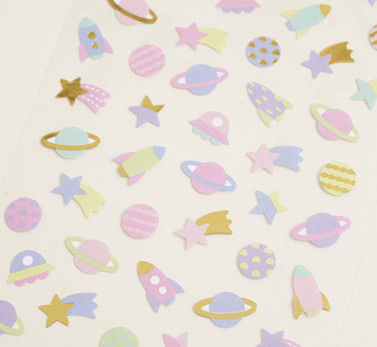 close up of pastel space stickers