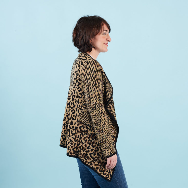 thred up march 2018 leopard cardigan sweater from the side