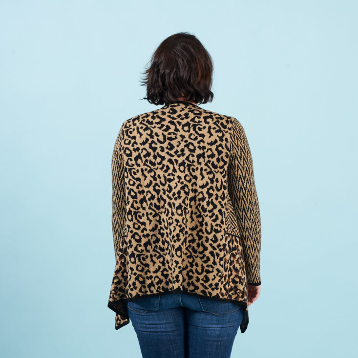 thred up march 2018 leopard print cardigan from back