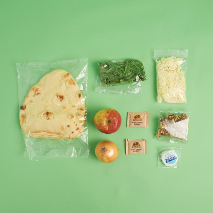 home chef vegetarian april 2018 box apple flatbread ingredients laid out