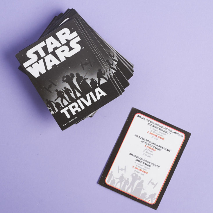 monthly mystery box of awesome star wars trivia cards