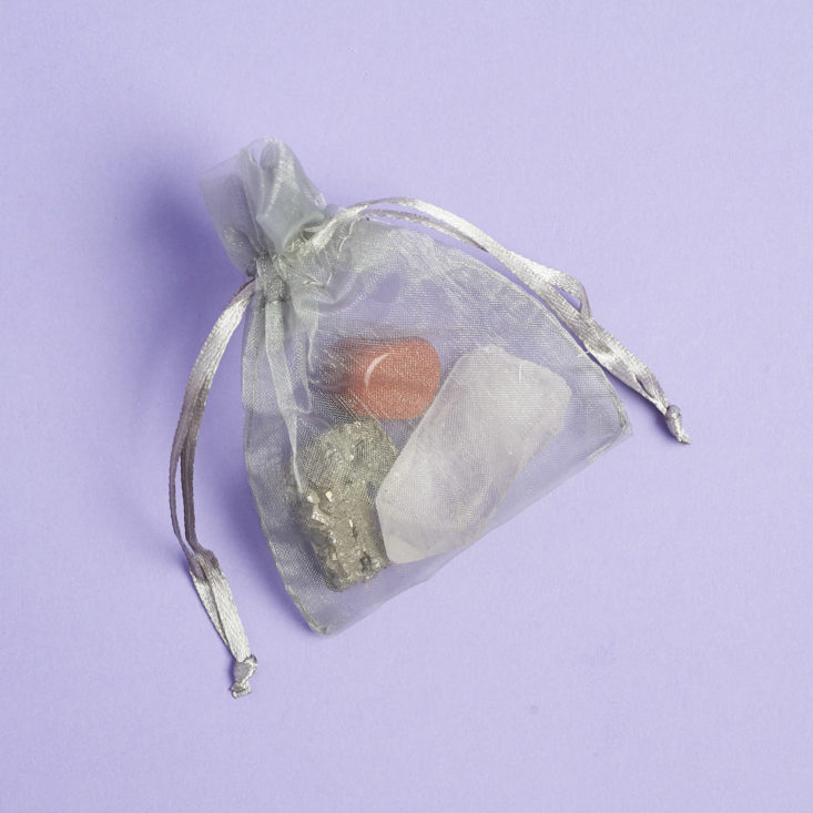 crystals in drawstring bag