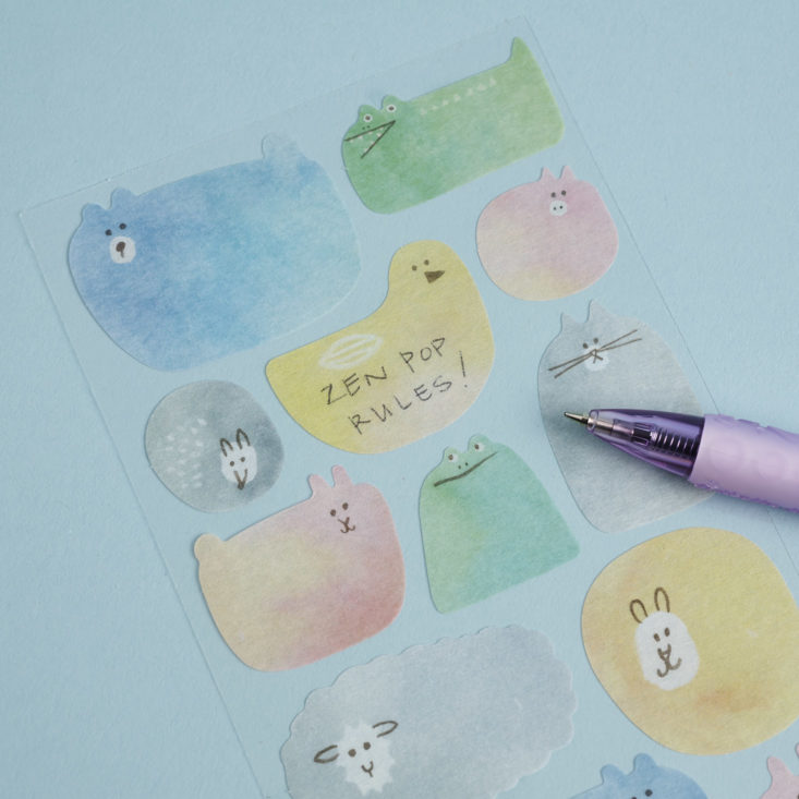 close up of Watercolor animal washi stickers, written on