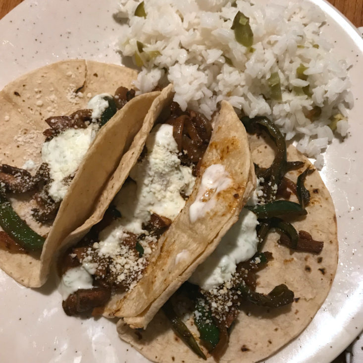 close up of Poblano Pepper & Mushroom Tacos with Jalapeño-Lime Rice