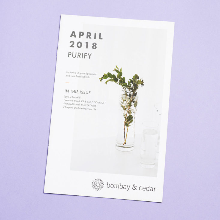 bombay and cedar april 2018 box booklet