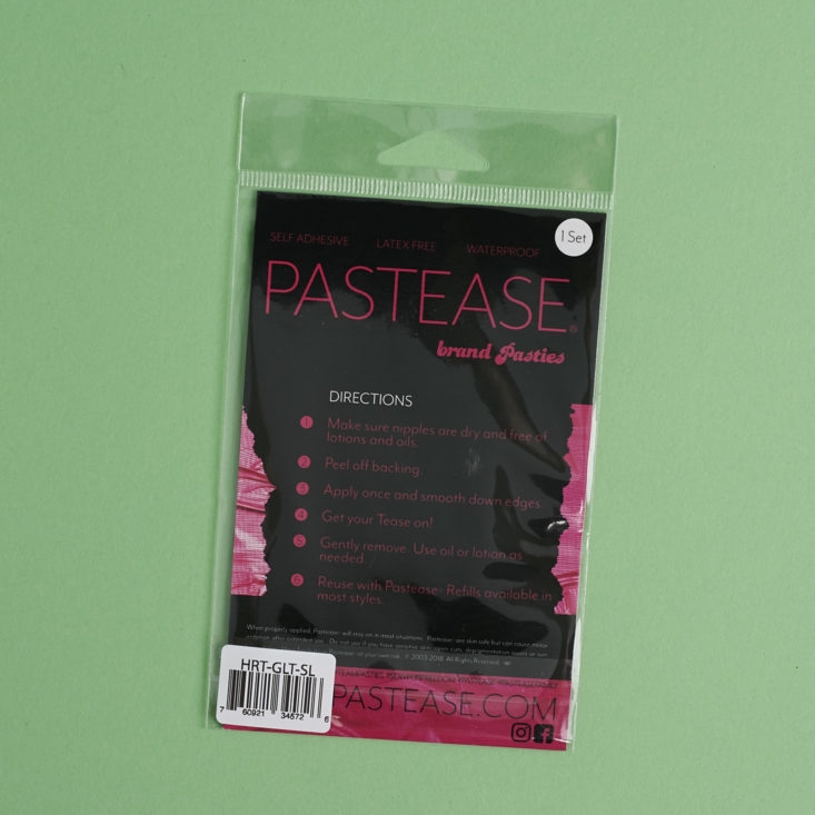 back of Pastease Glitter Heart Pasties package