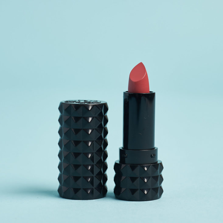 kat von d studded kiss creme lipstick in double dare with cap off