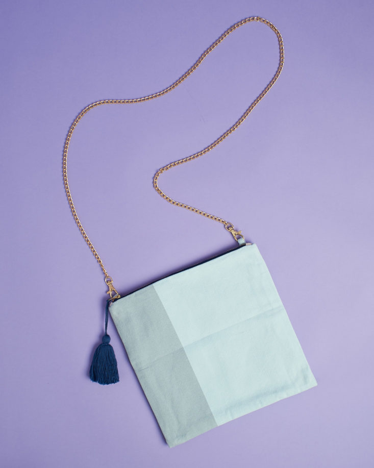 causebox summer blue clutch with chain