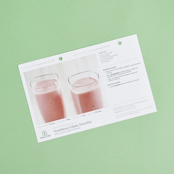 smoothie recipe card with instructions