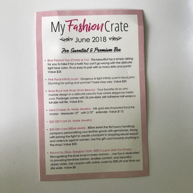 My Fashion Crate Subscription Box Review May 2018 - 3) insert