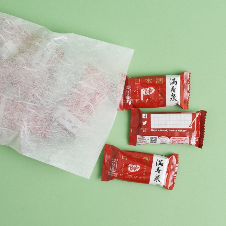 Sake KitKats pouring out of bag