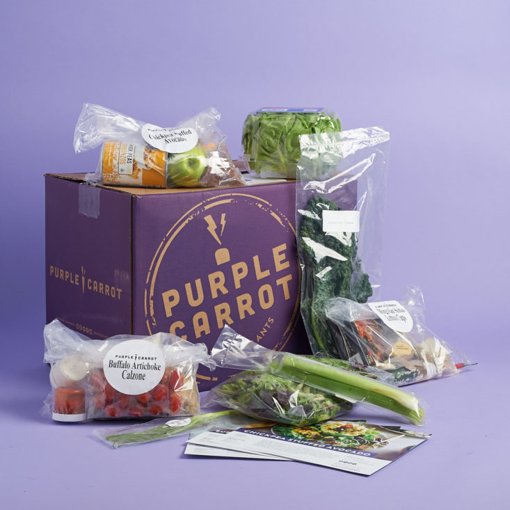 purple carrot plant-based meal kit with all items