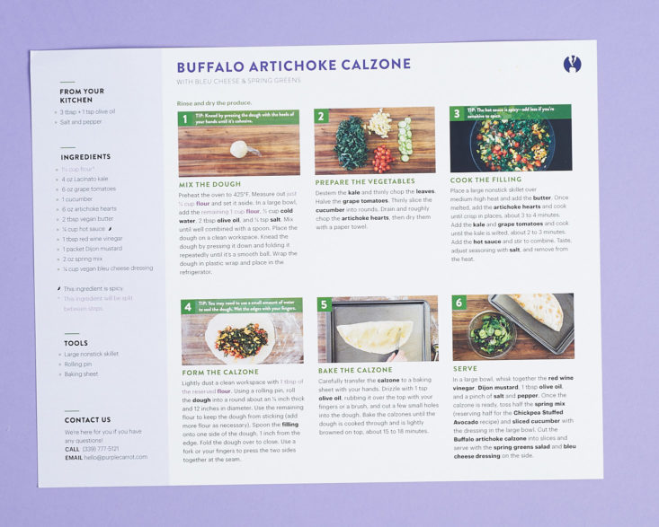 purple carrot calzone recipe card