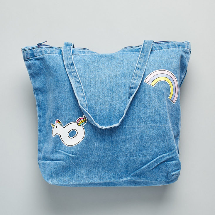 quirky crate denim tote bag with zipper