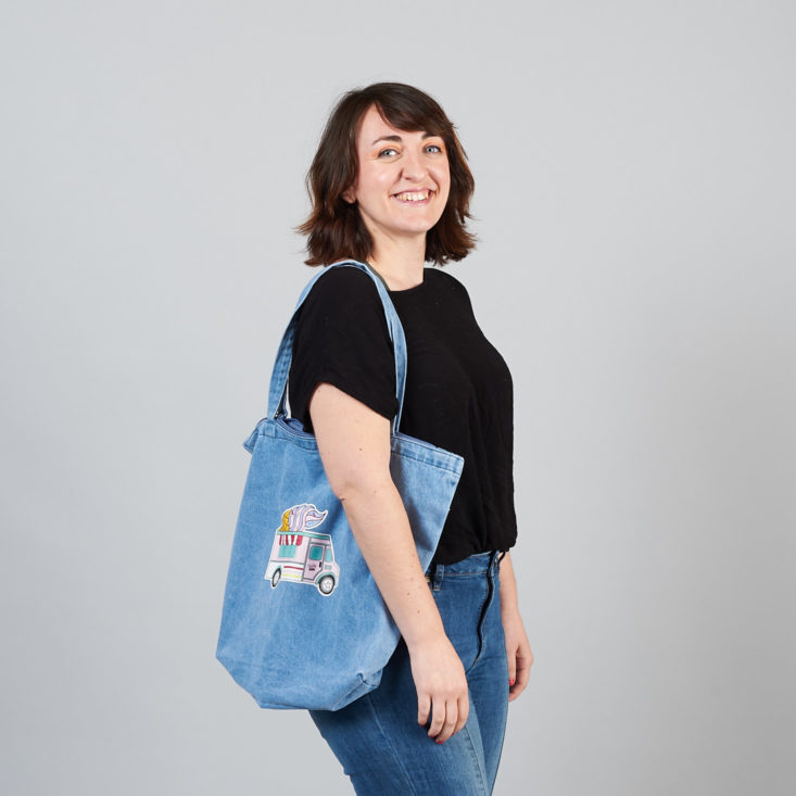 quirky crate denim tote