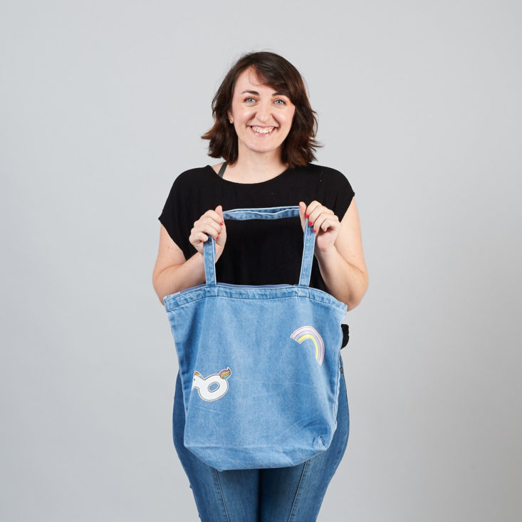 quirky crate reverse side of denim tote