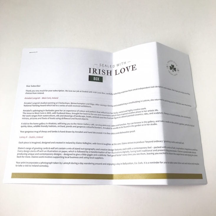Sealed with Irish Love May 2018 info sheet 1