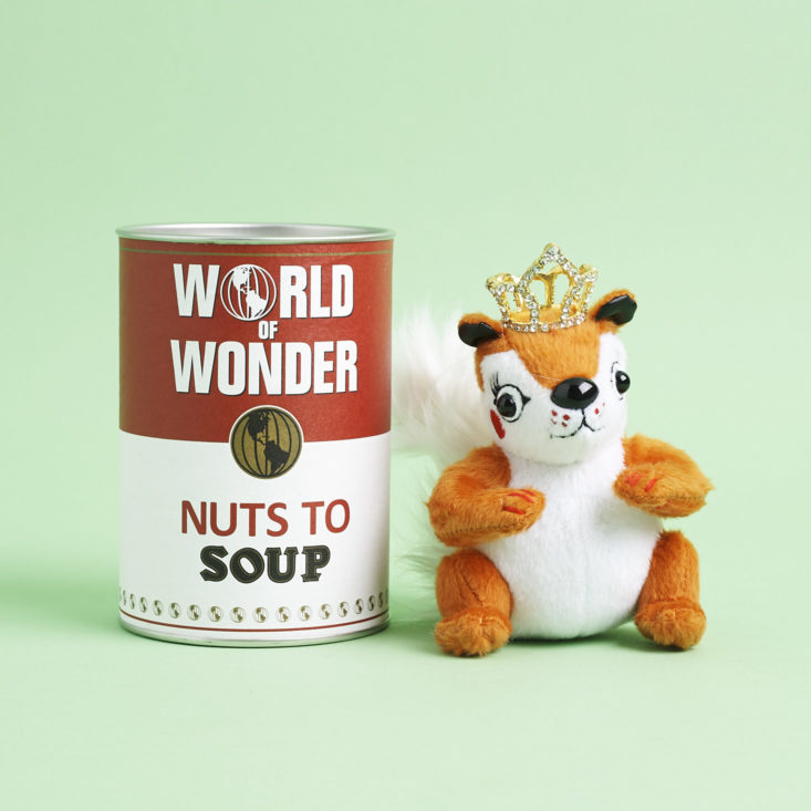 Squirrel Friends plush with soup can