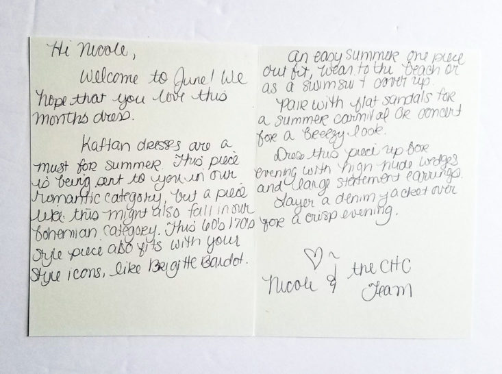 Crazy Hot Clothes June 2018 Subscription Box 0006 card inside