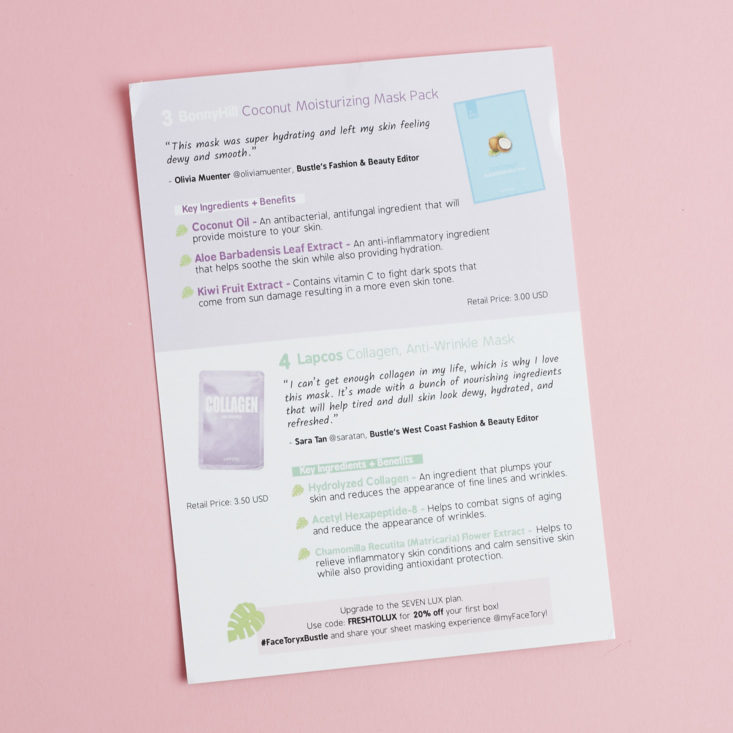 other side of Sheet Mask Info card
