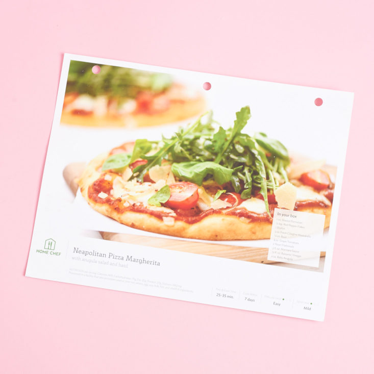 recipe card for Neapolitan Pizza Margherita with arugula salad and basil