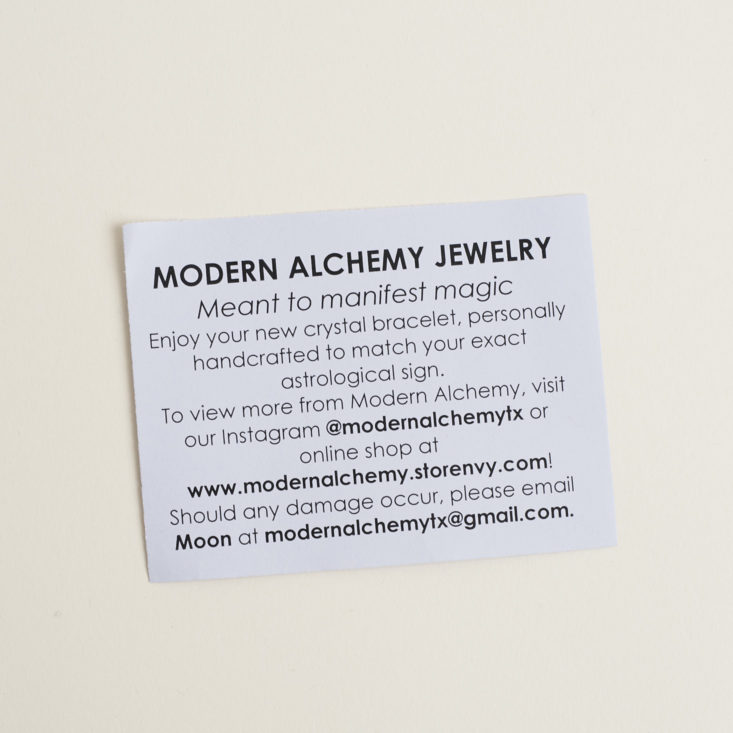 Modern Alchemy Jewelry info card