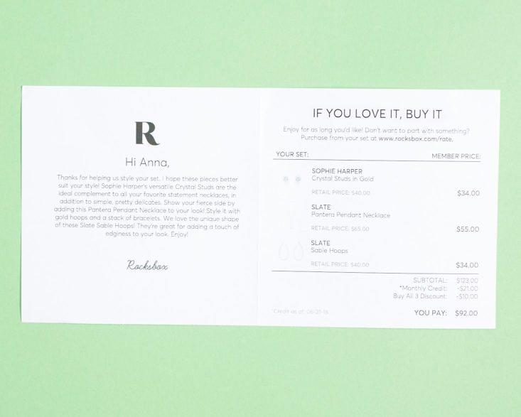 rocksbox inside booklet