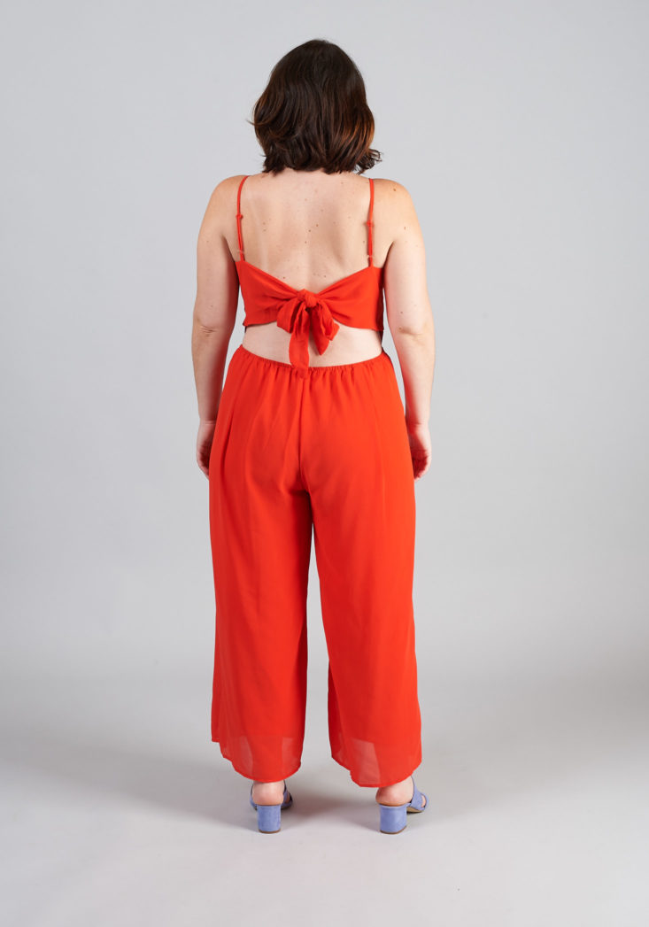 shoedazzle back of red jumpsuit
