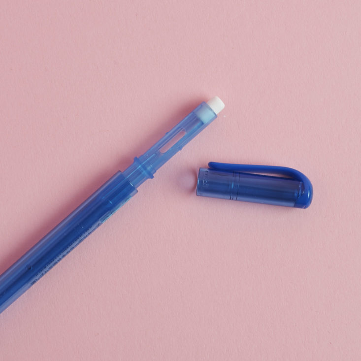 Uni Color Erasable Mechanical Pencil in Blue with eraser cap off