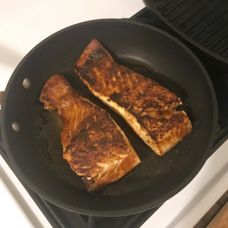 other side of salmon cooking