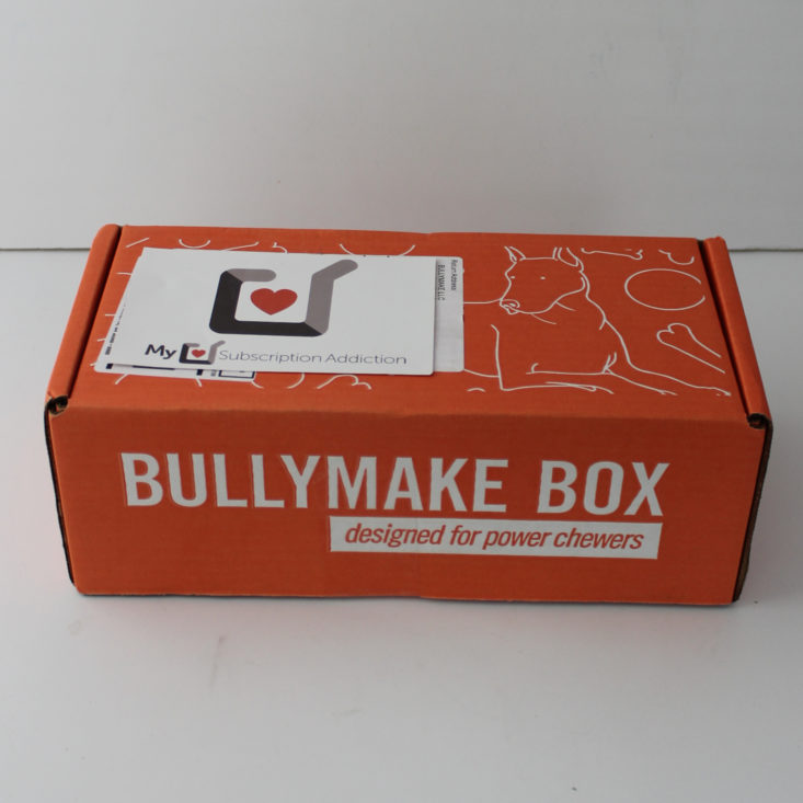 closed orange retangle box with Bullymake Box printed on the side