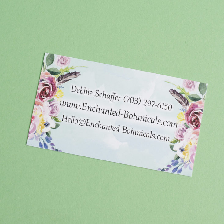 other side of Enchanted Botanicals business card