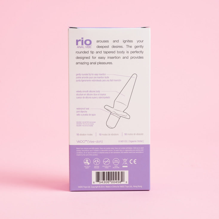 back of VeDO Orchid Posterior Vibe box