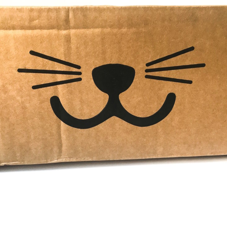 side of the Petco box with illustration of cat whiskers and mouth