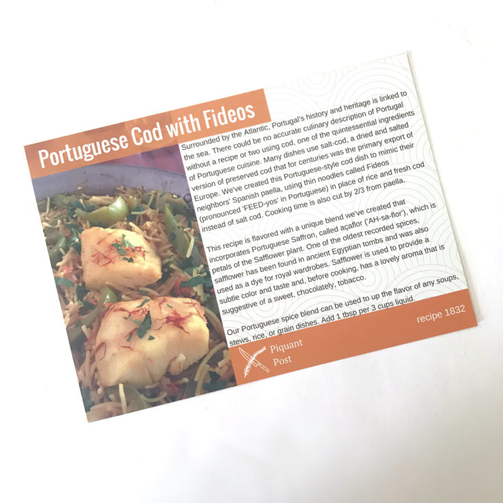 Piquant Post July 2018 - portuguese cod with fideos recipe