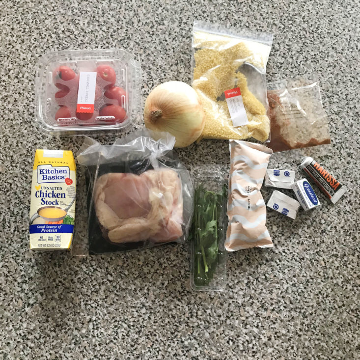 Plated August 2018 - moroccan chicken contents open