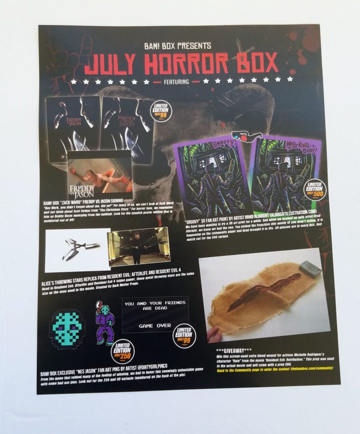 BAM! Horror Subscription Box July 2018 0004 information card