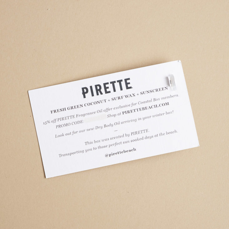 back of card for Pirette fragrance sample