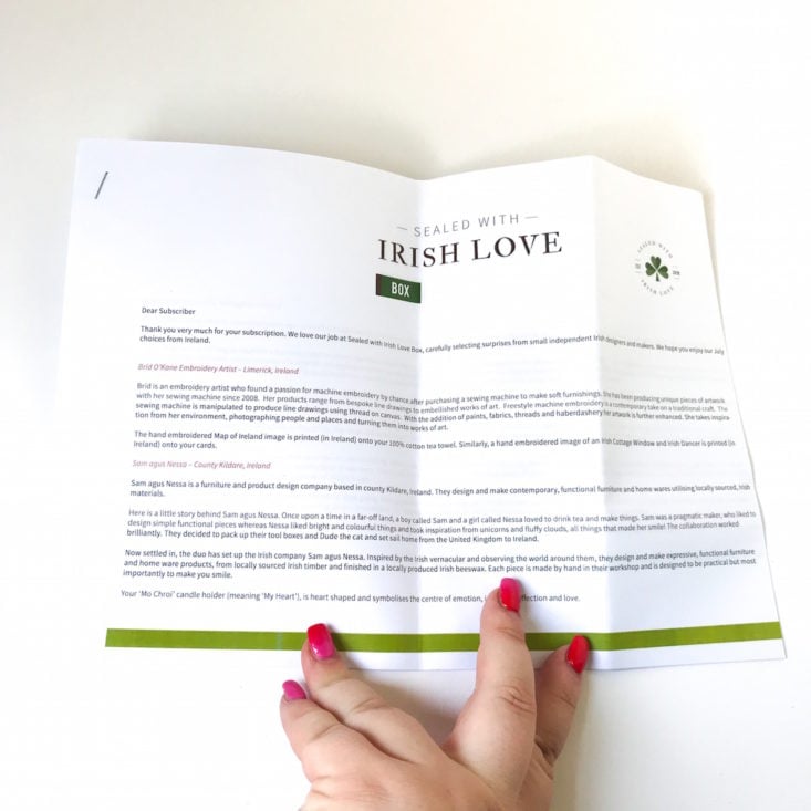 Sealed With Irish Love info sheet 1